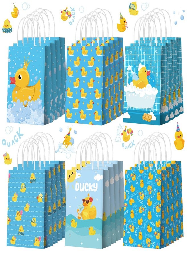 مجموعة سينلود من 24 كيس ورقي أصفر اللون على شكل بطة، مزودة بمقابض، أكياس هدايا مطاطية على شكل بطة، أكياس حلوى، صناديق هدايا للحفلات، مستلزمات حفلات استقبال المولود الجديد وأعياد الميلاد، بطة زرقاء - Image 1